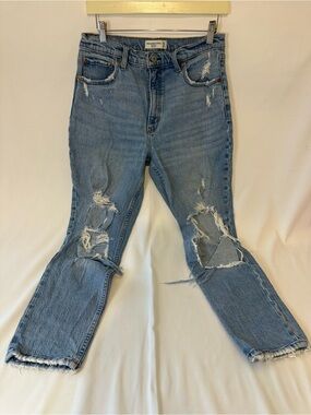 Abercrombie & Fitch Light Blue Distressed Straight-Leg Jeans